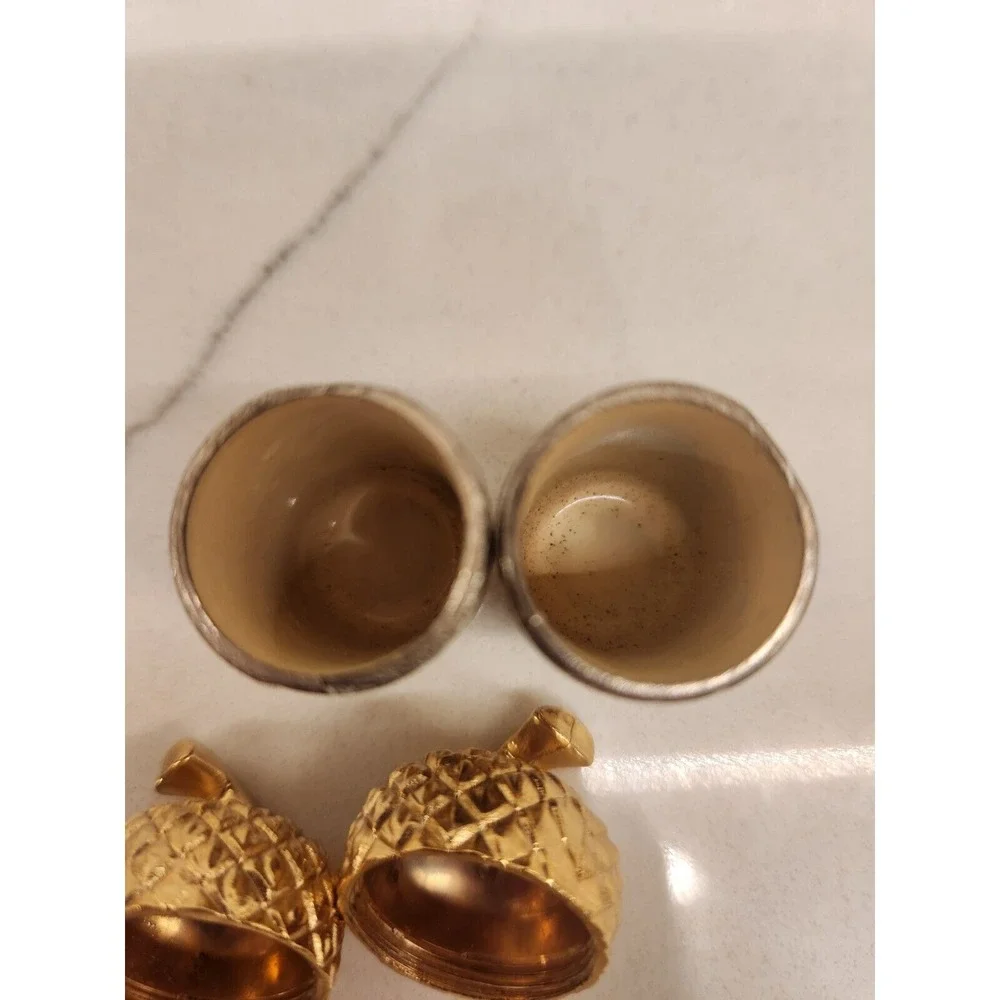 Vintage Silver With Gold Tone on top Salt and Pepper Acorn Shakers Made In Japan